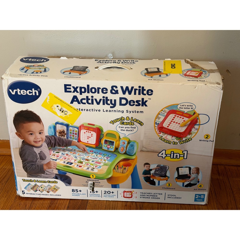 VTech Explore & Write Activity Desk 4-in-1 Learning System & Stool Blue Yellow